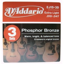 D'addario EJ Phosphor Acoustic guitar strings 3 sets