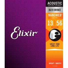 Elixir 80/20 bronze nanoweb 13-56 acoustic guitar strings 11102