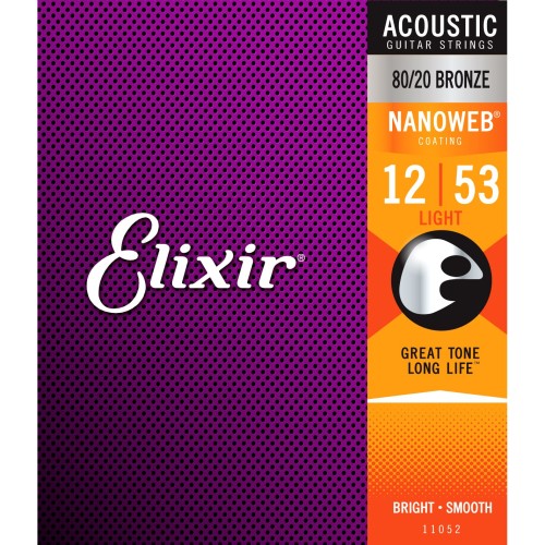 Elixir 80/20 Bronze Nanoweb 12-53 acoustic guitar strings 11052