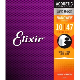 Elixir 80/20 Bronze Nanoweb 10-47 acoustic guitar strings 11002