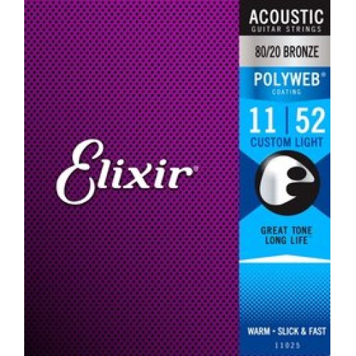 Elixir 80/20 Bronze Polyweb 11-52 acoustic guitar strings 11025