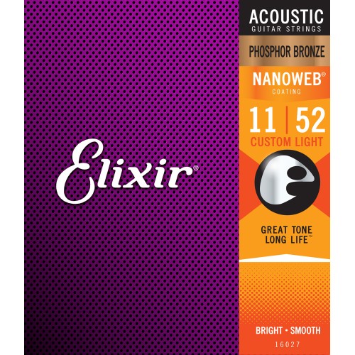 Elixir Phosphor bronze nanoweb 11-52 acoustic guitar strings 16027
