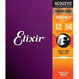 Elixir Phosphor bronze Nanoweb 12-56 acoustic guitar strings 16077