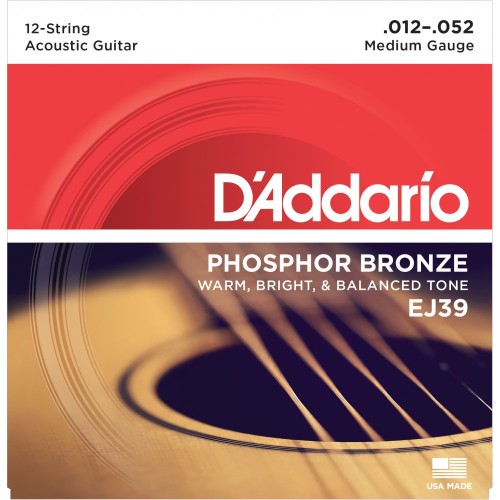 Daddario EJ39 Phosphor bronze 12 string acoustic guitar strings