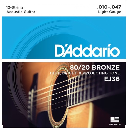 Daddario EJ36 80/20 Bronze 12 string acoustic guitar strings