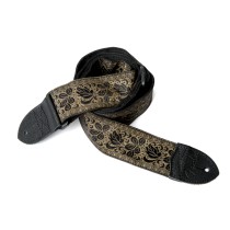 Fender 2" nylon Jacquard strap Gold with Black Rose 0990619003