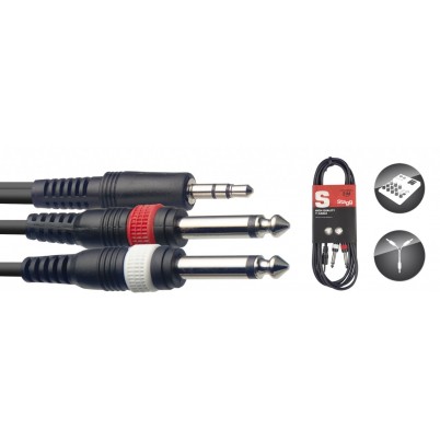Stagg SYC3/MPS2PE 3m 3.5mm Stereo Jack to Twin 6.3mm Mono Jacks