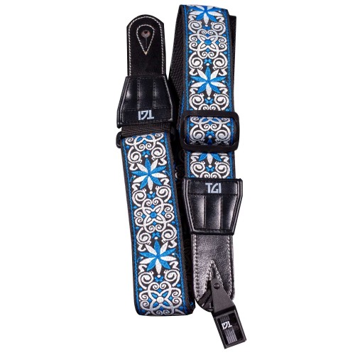 TGI GUITAR STRAP WOVEN COTTON PERSIAN STITCH - BLUE & WHITE TGS134A