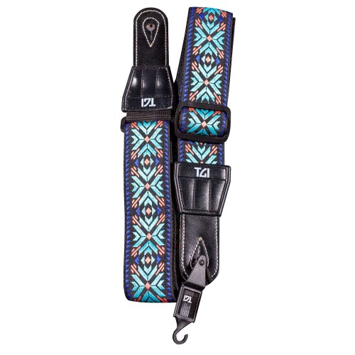 TGI GUITAR STRAP WOVEN COTTON MALTESE CROSS STITCH - TURQUOISE TGS134B