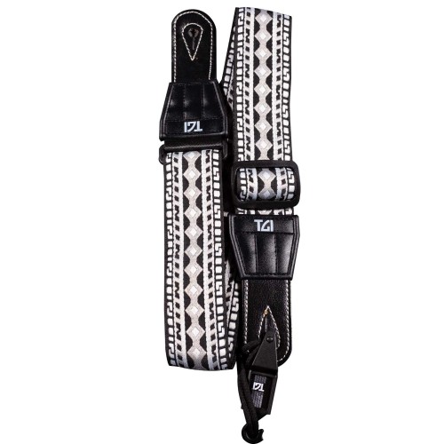 TGI GUITAR STRAP WOVEN COTTON AZTEC STITCH - BLACK & WHITE TGS134H